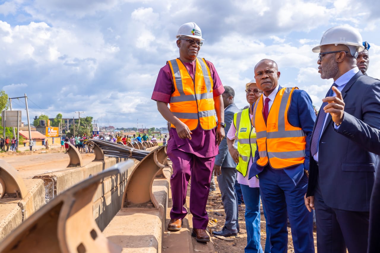 Governor Peter Mbah at collapsed bridge site in Enugu