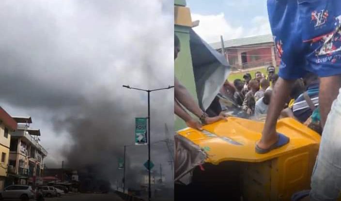 Scene where Tragic Accident Claims Lives of Pregnant Woman, Her Children, and Keke Rider in Lagos